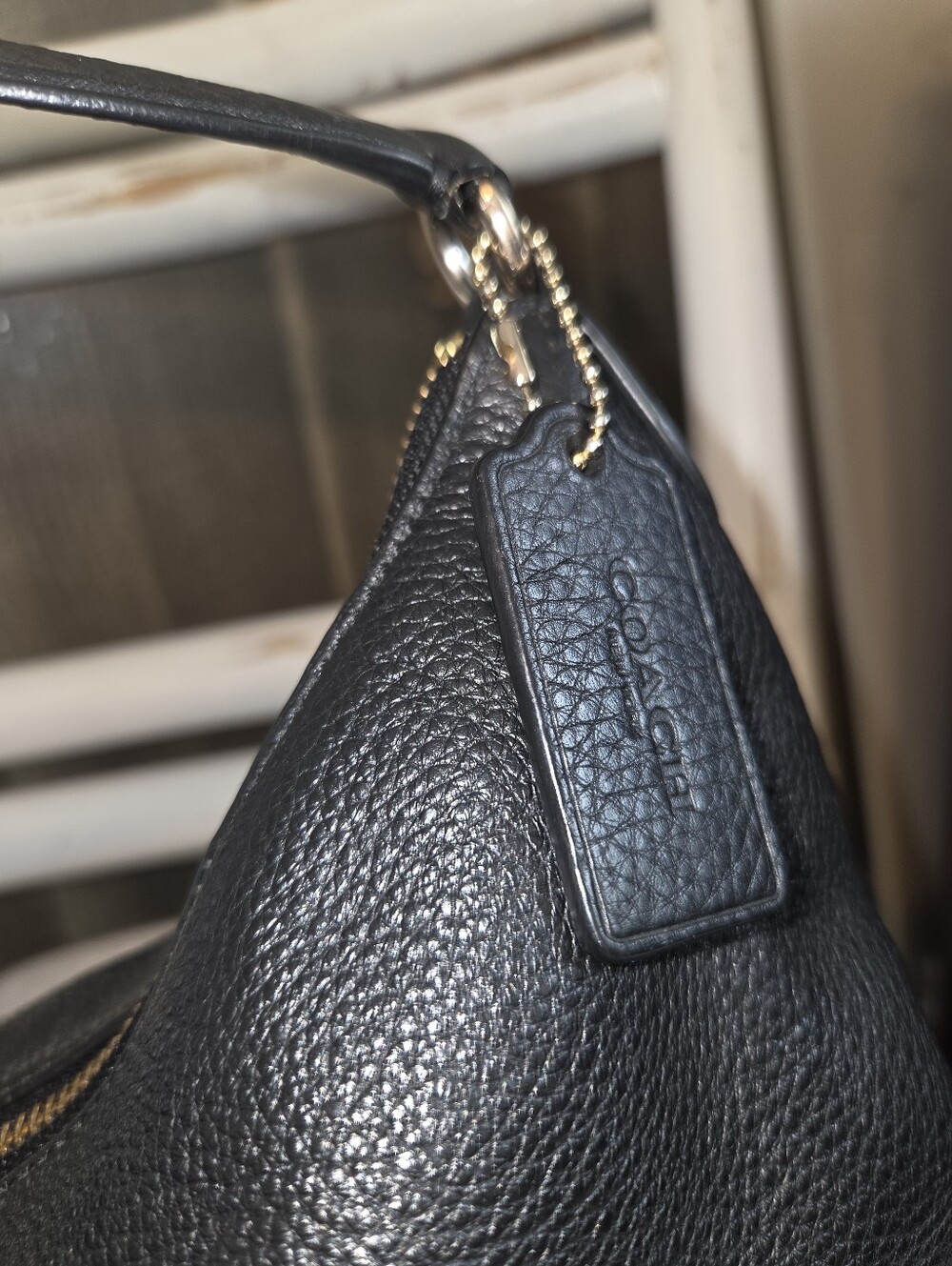 Coach Black Pebbled Leather Hobo Shoulder Bag Gold Hardware Zip Top Purse - Picture 2 of 11